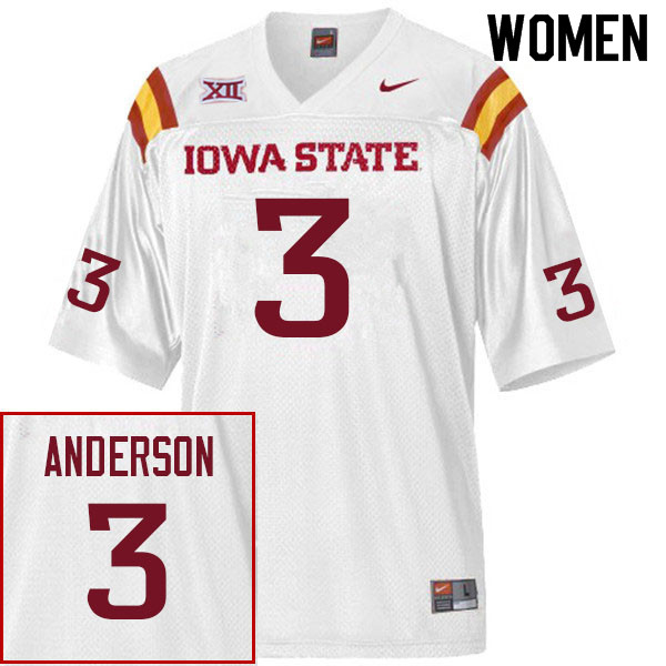Women #3 MJ Anderson Iowa State Cyclones College Football Jerseys Sale-White - Click Image to Close